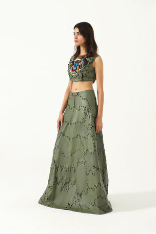 Embroidered leather top