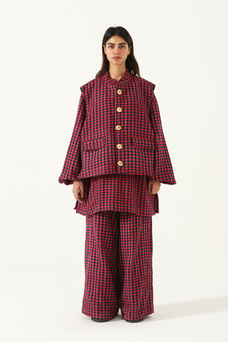 Handwoven plaid cotton vest