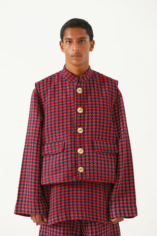 Handwoven plaid cotton vest