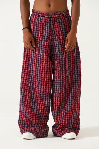 Handwoven plaid cotton trousers
