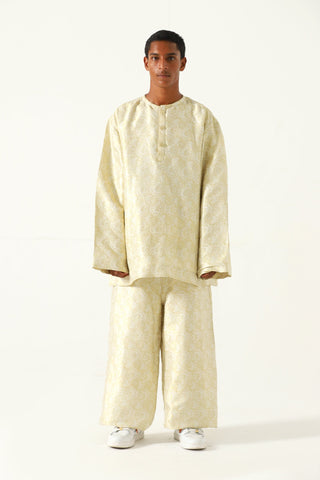 Creme silk brocade trousers