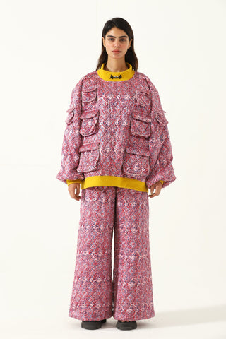 "Haveli" quilted silk block print sweatshirt