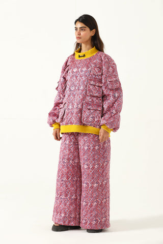 "Haveli" quilted silk block print sweatpants