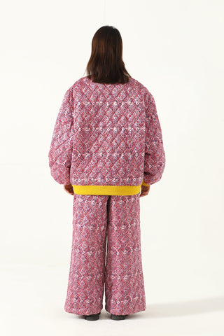 "Haveli" quilted silk block print sweatshirt