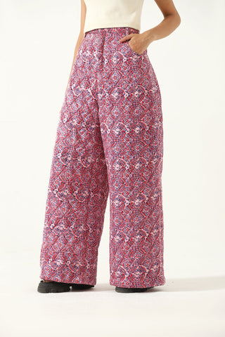 "Haveli" quilted silk block print sweatpants