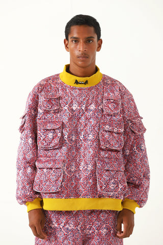 "Haveli" quilted silk block print sweatshirt