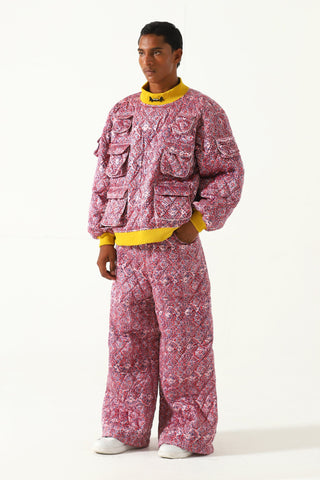 "Haveli" quilted silk block print sweatpants