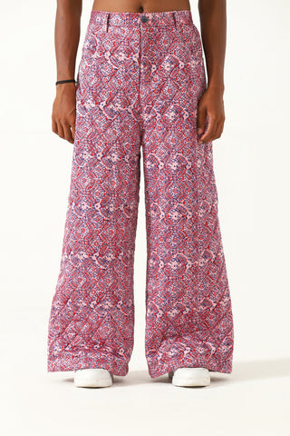 "Haveli" quilted silk block print sweatpants
