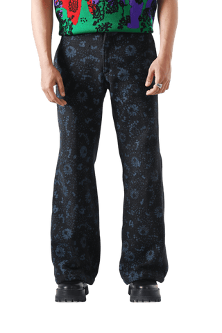 "Forest" block print denim trousers