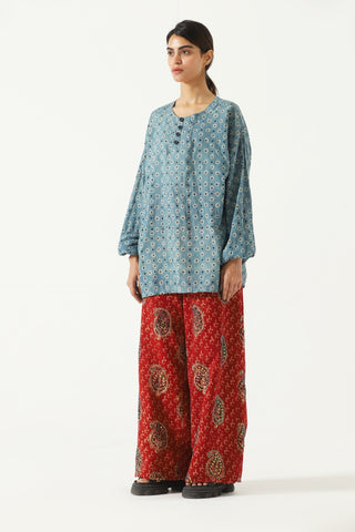 Indigo dye and block print shirt