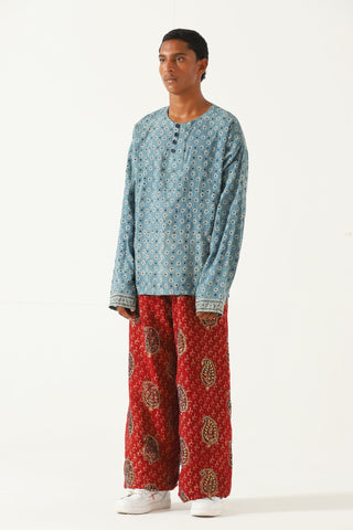 Indigo dye and block print shirt