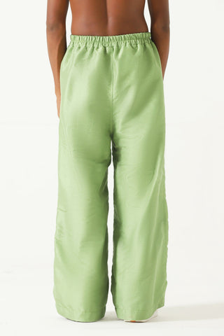 Pistachio green silk trousers