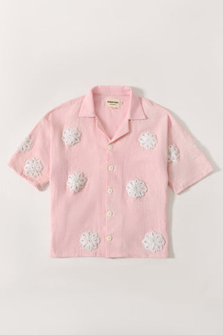 Hand-Embroidered pink button-down