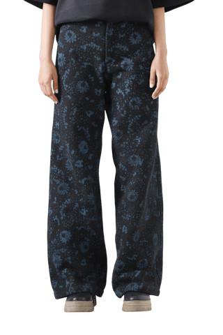 "Forest" block print denim trousers