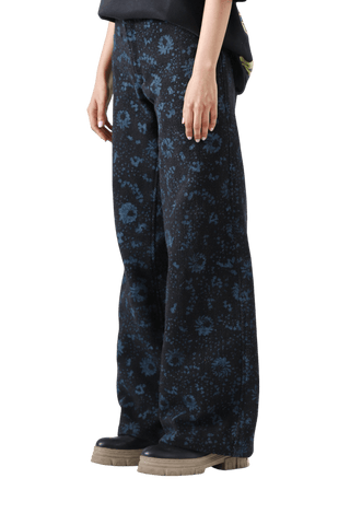 "Forest" block print denim trousers