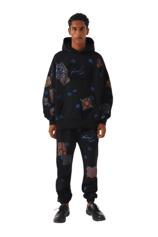 Patchwork block print sweatpants