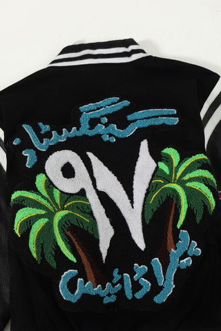 "97 paradise" suede varsity jacket