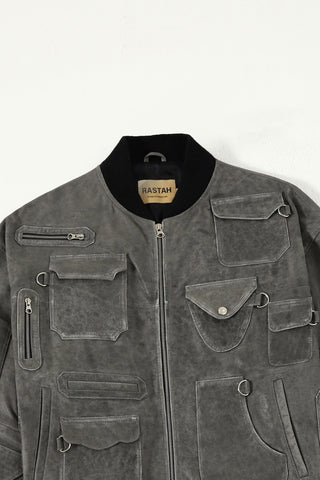 "Midnight train" leather bomber jacket