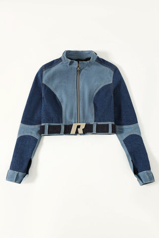 Cropped racer denim jacket