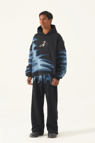 Intertwine denim and fleece hoodie