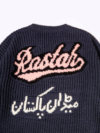 Navy chunky knit logo sweater
