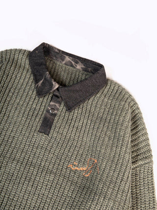 Grey patchwork chunky knit sweater
