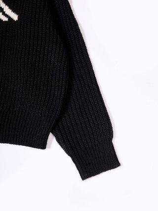 Black chunky knit logo sweater