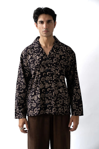 Dark Brown Ajrak Panel Shirt