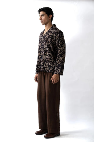Dark Brown Ajrak Panel Shirt
