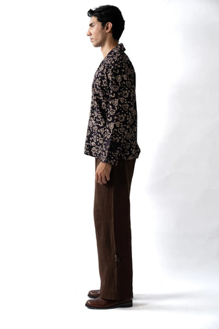 Dark Brown Ajrak Panel Shirt
