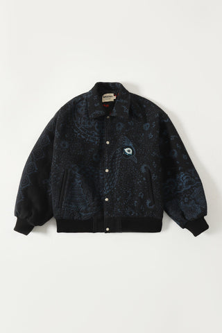 "Eye of the storm" block print bomber jacket