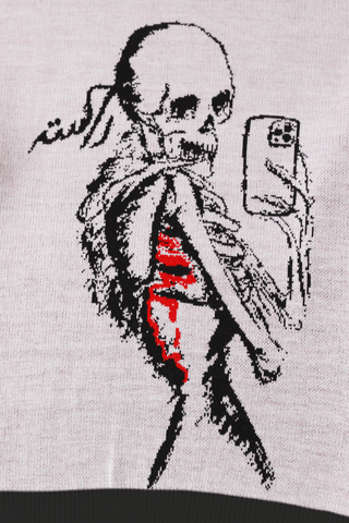 "Death by a thousand pics" jacquard knit sweatshirt