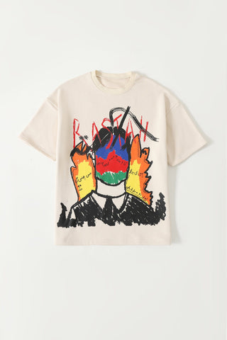 "Line of fire" printed beige T-shirt