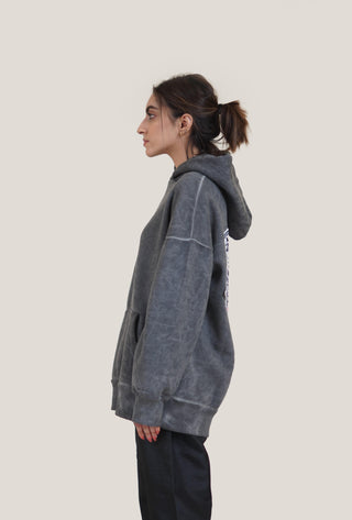 Grey Marble Wash Rooster Patch Hoodie - Rastah