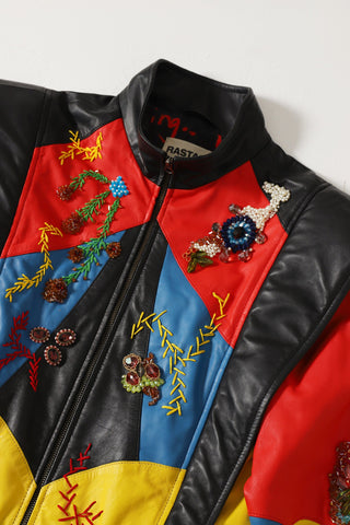 Hand-Embroidered leather racer jacket