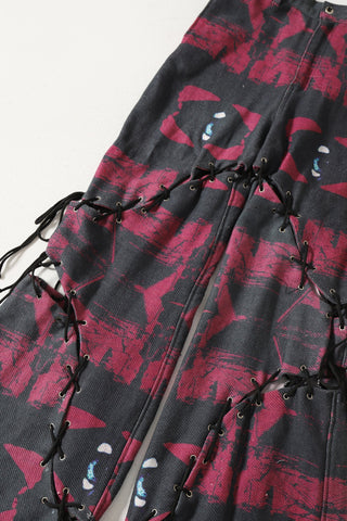 Printed panel cotton trousers