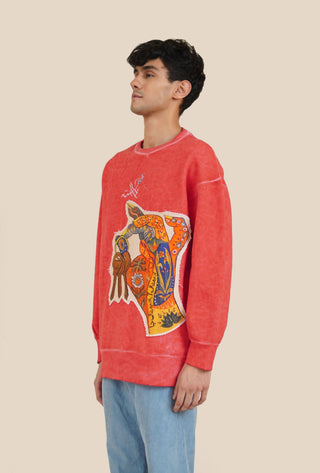 Red Marble Wash "Keys to My Heart" Patch Sweatshirt - Rastah