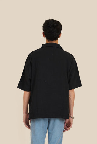 Black Hand Woven Logo Print Khaddar Shirt - Rastah