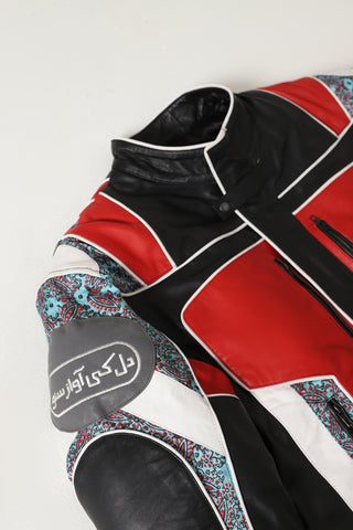 "After hours" block print biker jacket