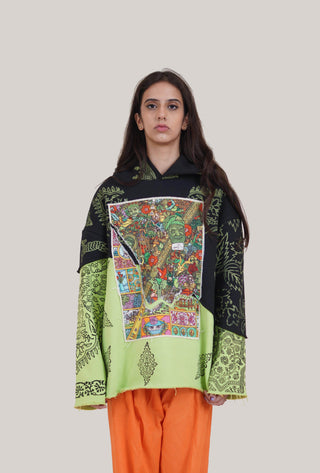 Distressed Panel Block Print Hoodie - Rastah
