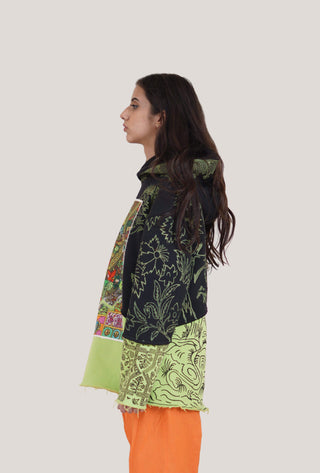 Distressed Panel Block Print Hoodie - Rastah