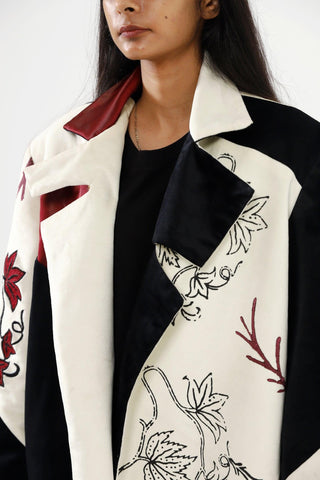 BLOCK PRINTED VELVET LONG COAT - Rastah