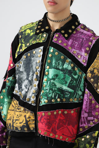 Reversible leather patch jacket