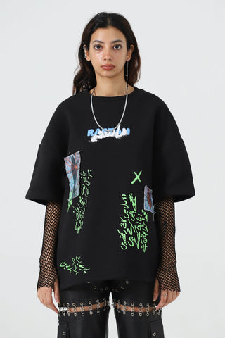 "Paray hutt" patchwork black T-shirt