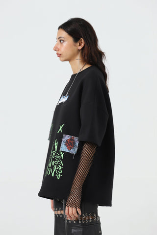 "Paray hutt" patchwork black T-shirt