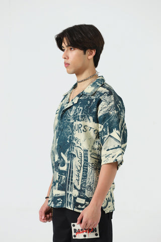 Printed handwoven button-down