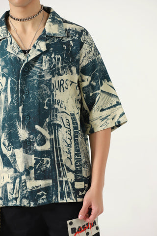 Printed handwoven button-down