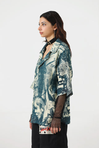 Printed handwoven button-down