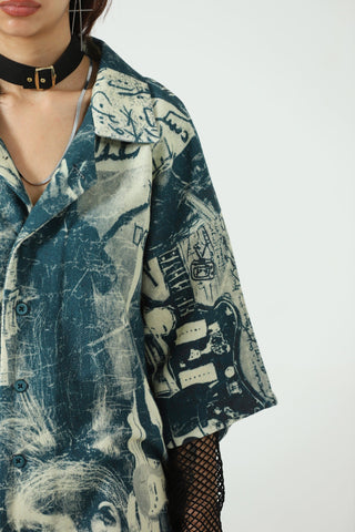 Printed handwoven button-down