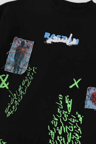 "Paray hutt" patchwork black T-shirt